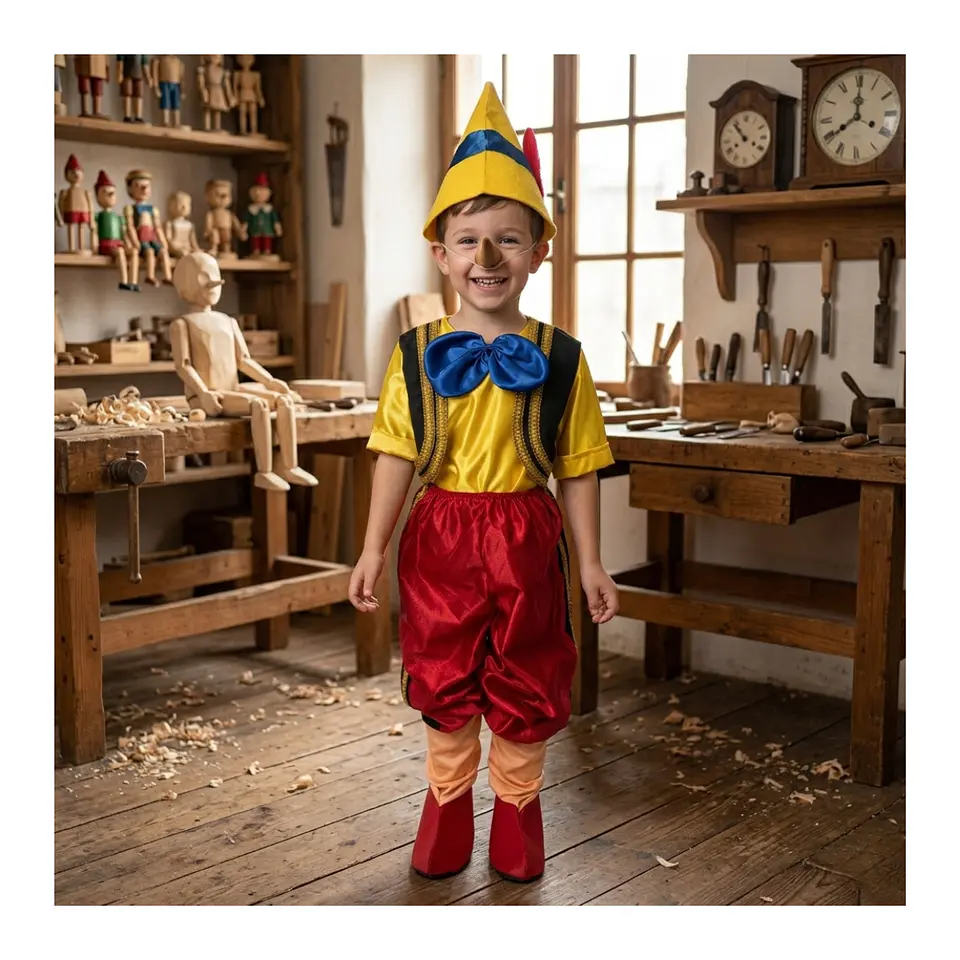 Disfraz De Pinocho Para Niños Completo - Incluye Gorro Y Nariz 1