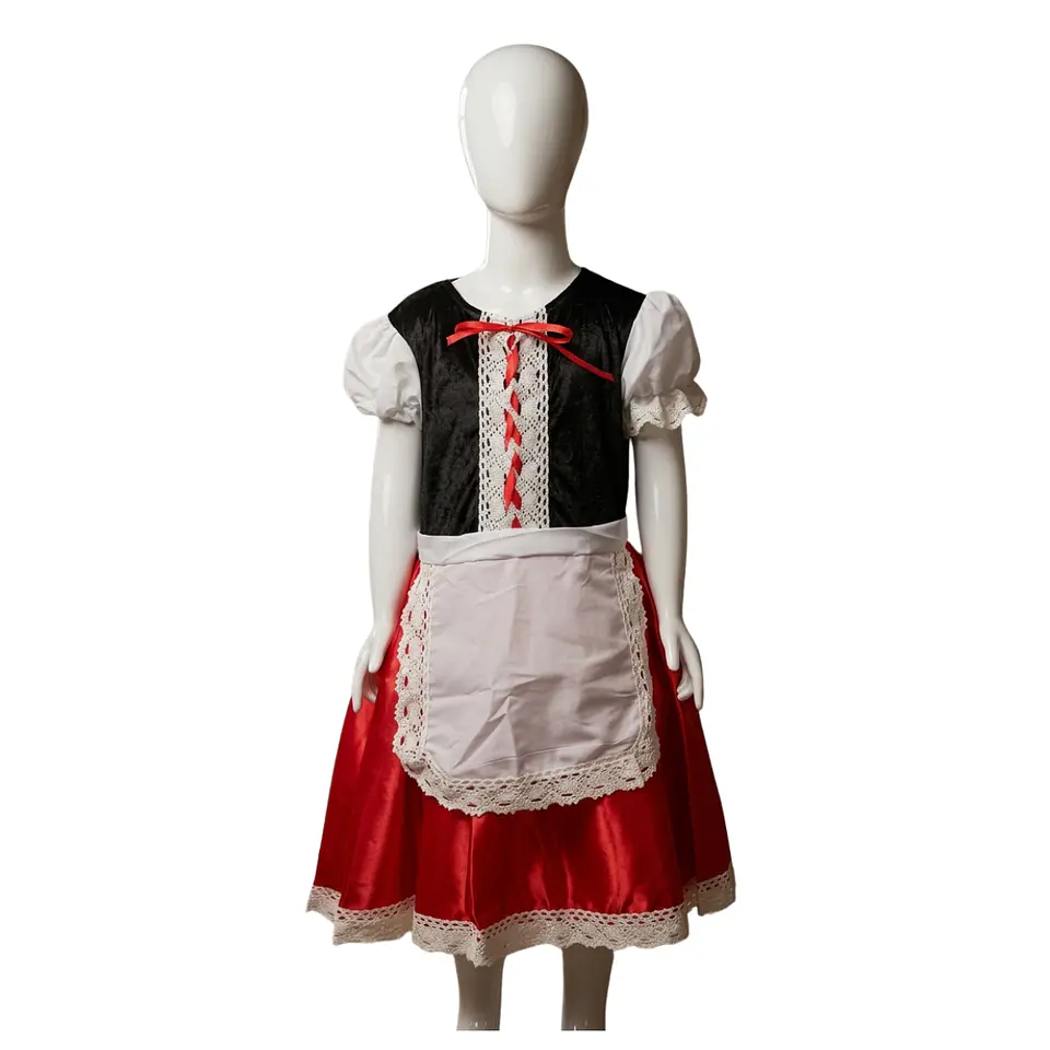 Traje De Caperucita Roja Con Encaje Y Capa Roja Brillante 3