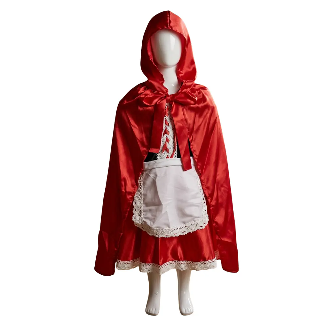 Traje De Caperucita Roja Con Encaje Y Capa Roja Brillante 5
