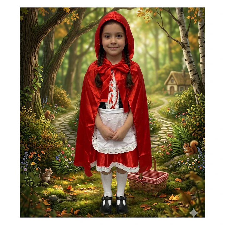 Traje De Caperucita Roja Con Encaje Y Capa Roja Brillante 7