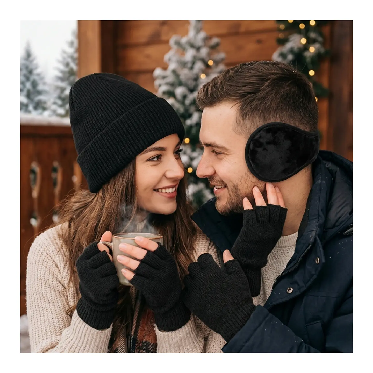 Gorro Beanie + Guantes De Lana Sin Dedos + Orejera Polar 7