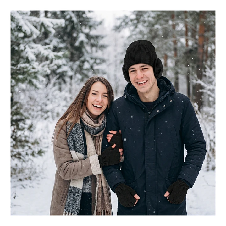 Gorro Beanie + Guantes De Lana Sin Dedos + Orejera Polar 8