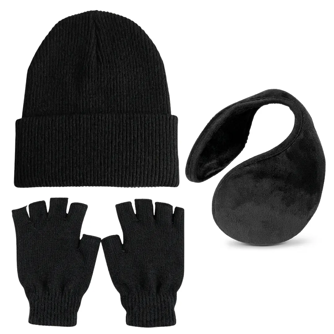 Gorro Beanie + Guantes De Lana Sin Dedos + Orejera Polar 5