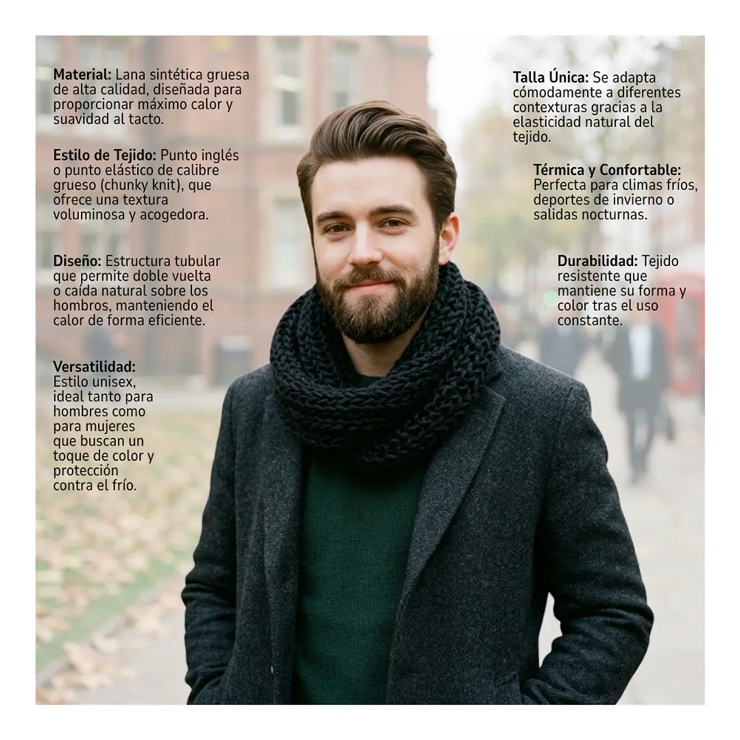 Bufanda Cuello Estilo Punto Inglés Lana Invierno Abrigado 4