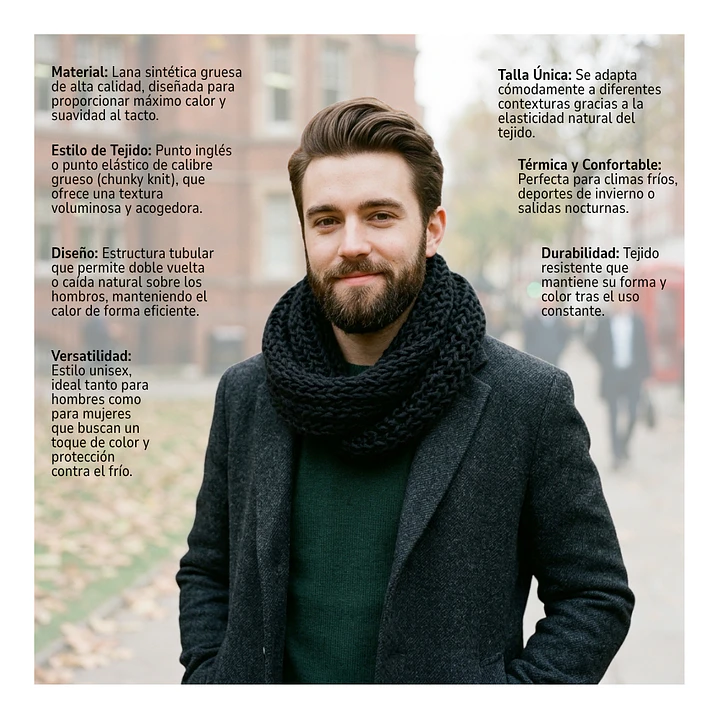 Bufanda Cuello Estilo Punto Inglés Lana Invierno Abrigado 4