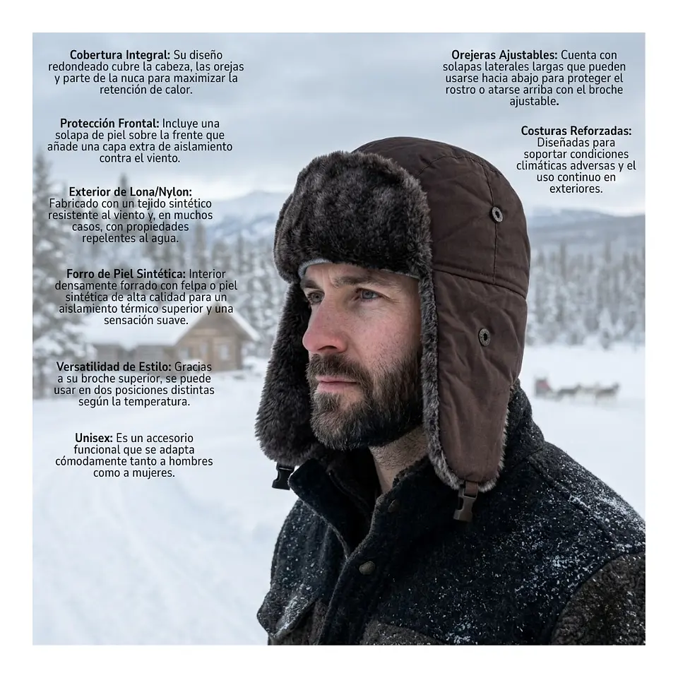 Gorro ruso ushanka unisex de lona con orejeras, térmico de invierno 6