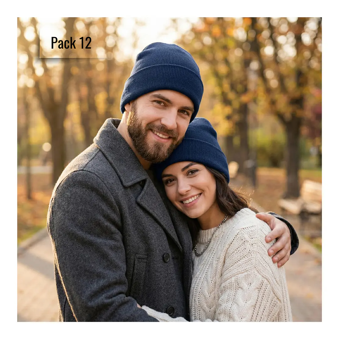 Pack 12 Gorros Beanie De Lana Adulto Con Doblez Diseño Liso Invierno 6