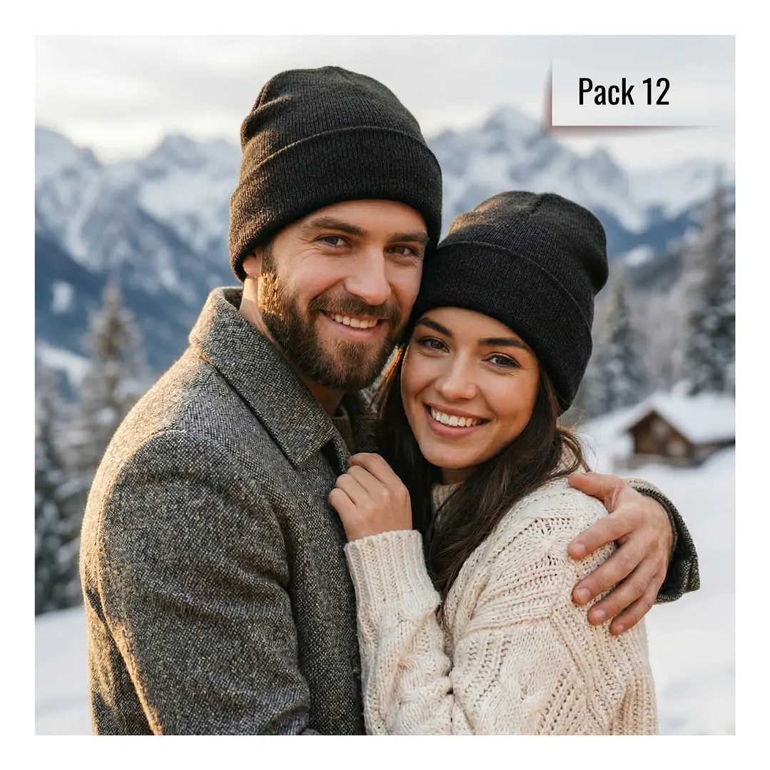 Pack 12 Gorros Beanie De Lana Adulto Con Doblez Diseño Liso Invierno 13