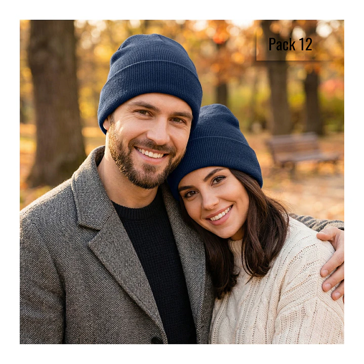 Pack 12 Gorros Beanie De Lana Adulto Con Doblez Diseño Liso Invierno 15