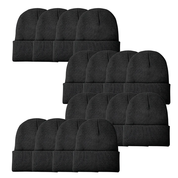 Pack 12 Gorros Beanie De Lana Adulto Con Doblez Diseño Liso Invierno 16