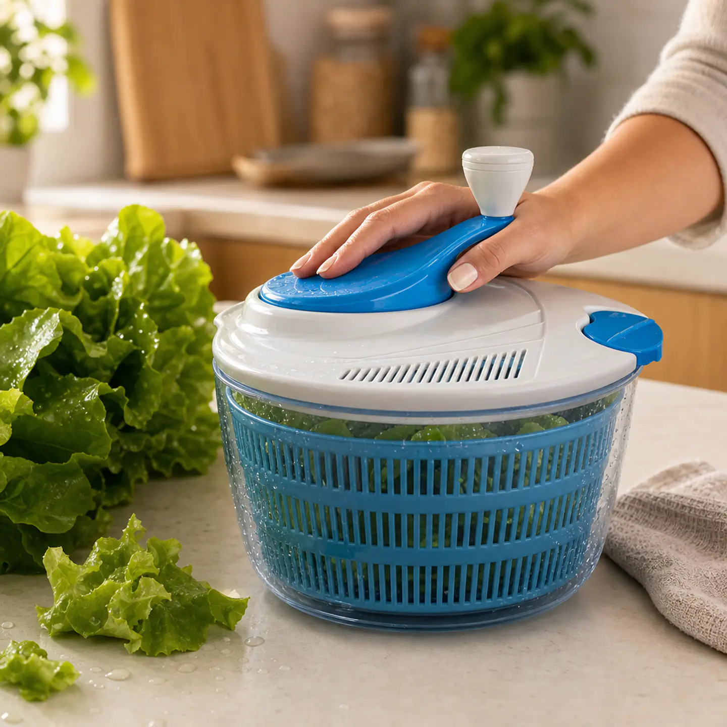 Centrifugadora de lechuga y verduras, escurridor manual con tapa 2