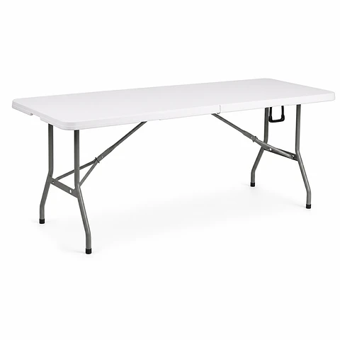 Mesa plegable de camping 180x74 cm portátil, plástico resistente blanca