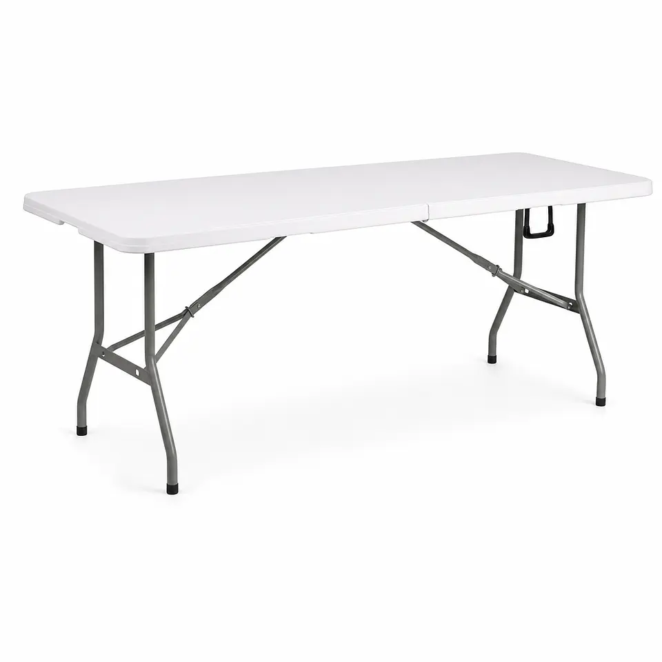 Mesa plegable de camping 180x74 cm portátil, plástico resistente blanca 1