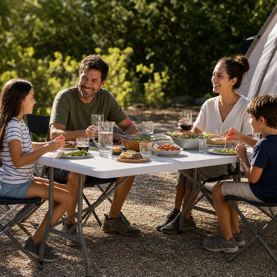 Mesa plegable de camping 180x74 cm portátil, plástico resistente blanca 2