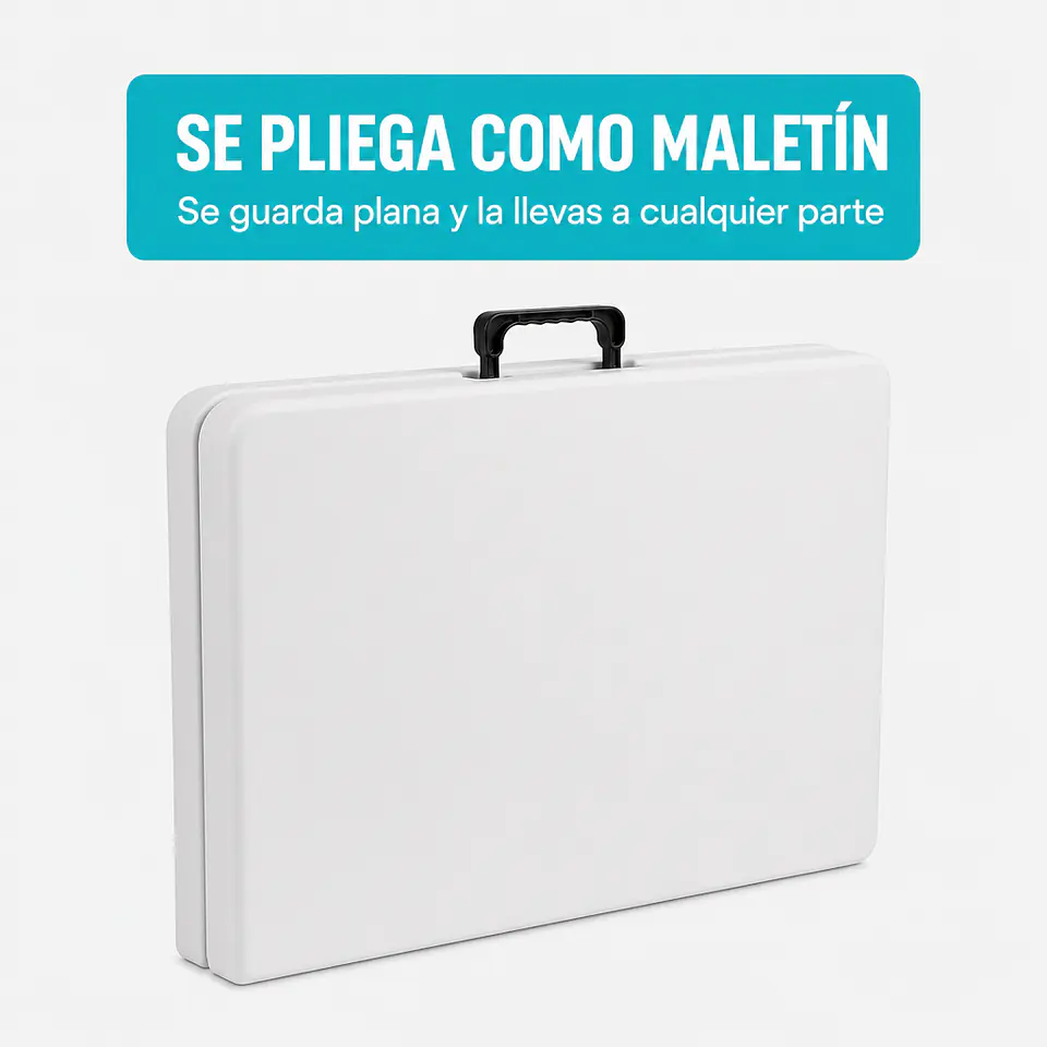 Mesa plegable de camping 180x74 cm portátil, plástico resistente blanca 3