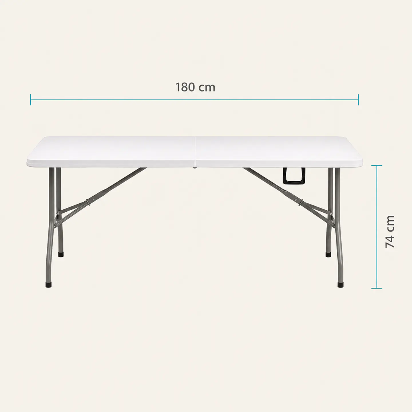 Mesa plegable de camping 180x74 cm portátil, plástico resistente blanca 4