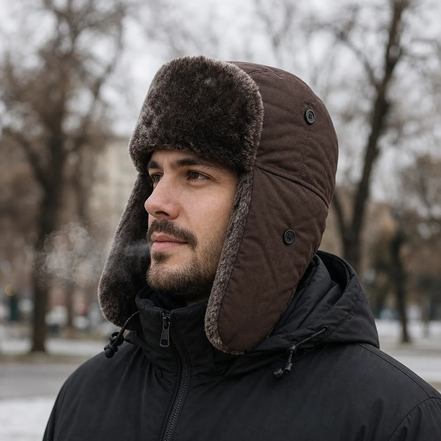 Gorro ruso ushanka unisex de lona con orejeras, térmico de invierno 2