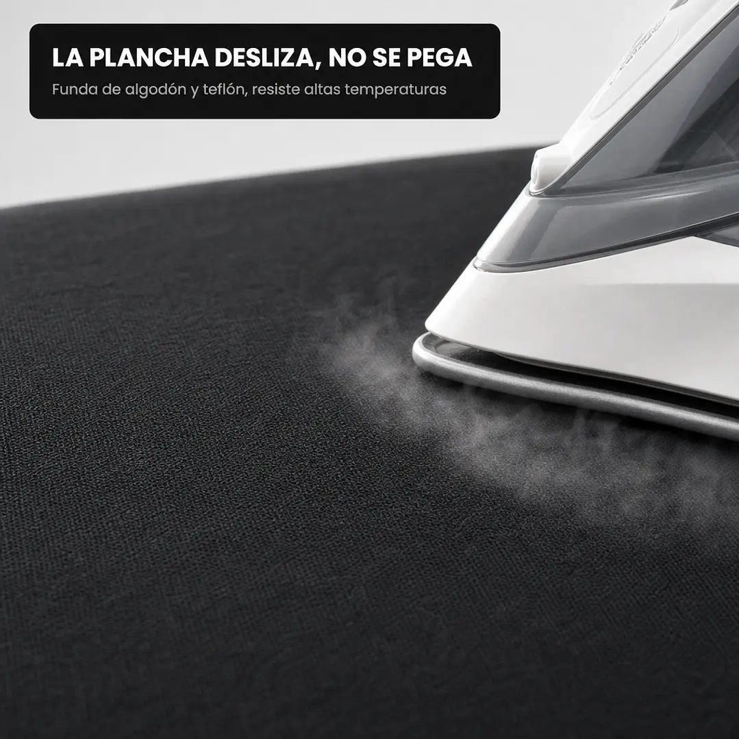 Tabla de planchar negra 132x45 cm con porta plancha, altura regulable y funda de teflón 3