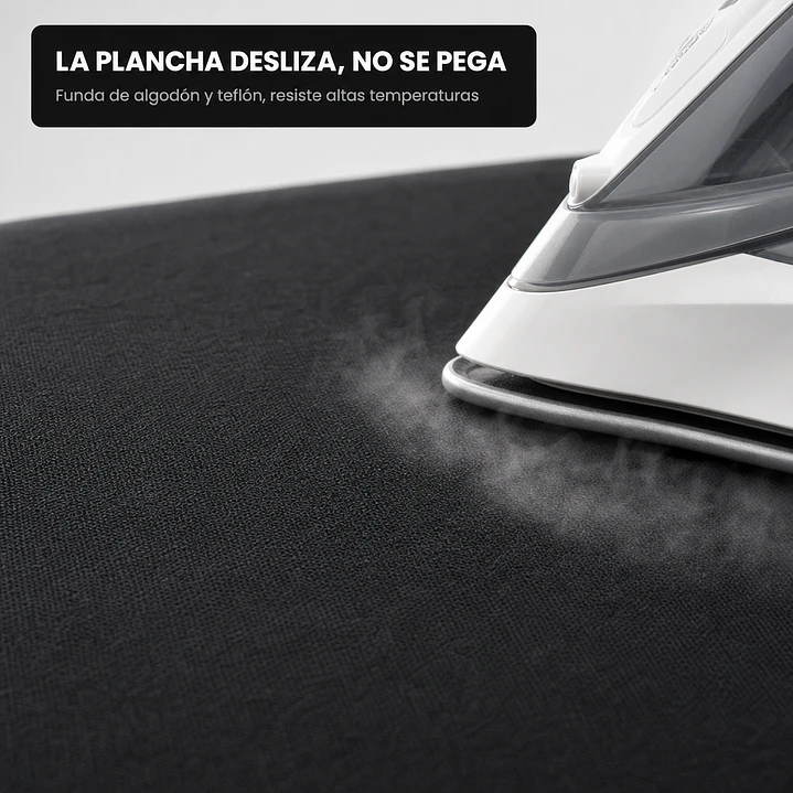 Tabla de planchar negra 132x45 cm con porta plancha, altura regulable y funda de teflón 3