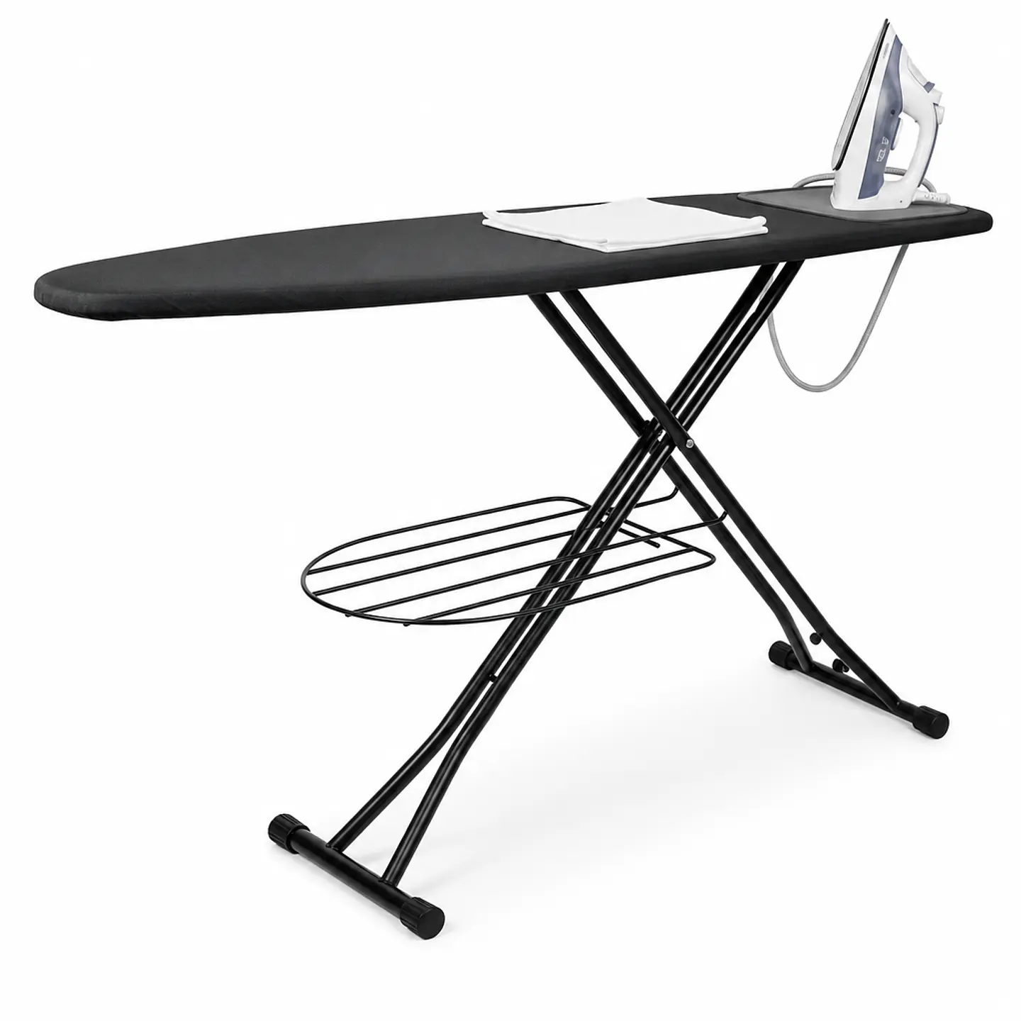 Tabla de Planchar con Rejilla de Almacenamiento, funda desmontable, porta plancha y altura regulable 1