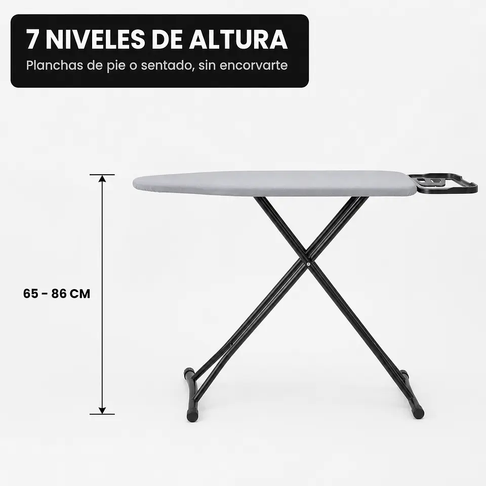 Tabla de Planchar 7 Niveles de Altura Regulable, 114x36 cm, funda teflón y porta plancha 3