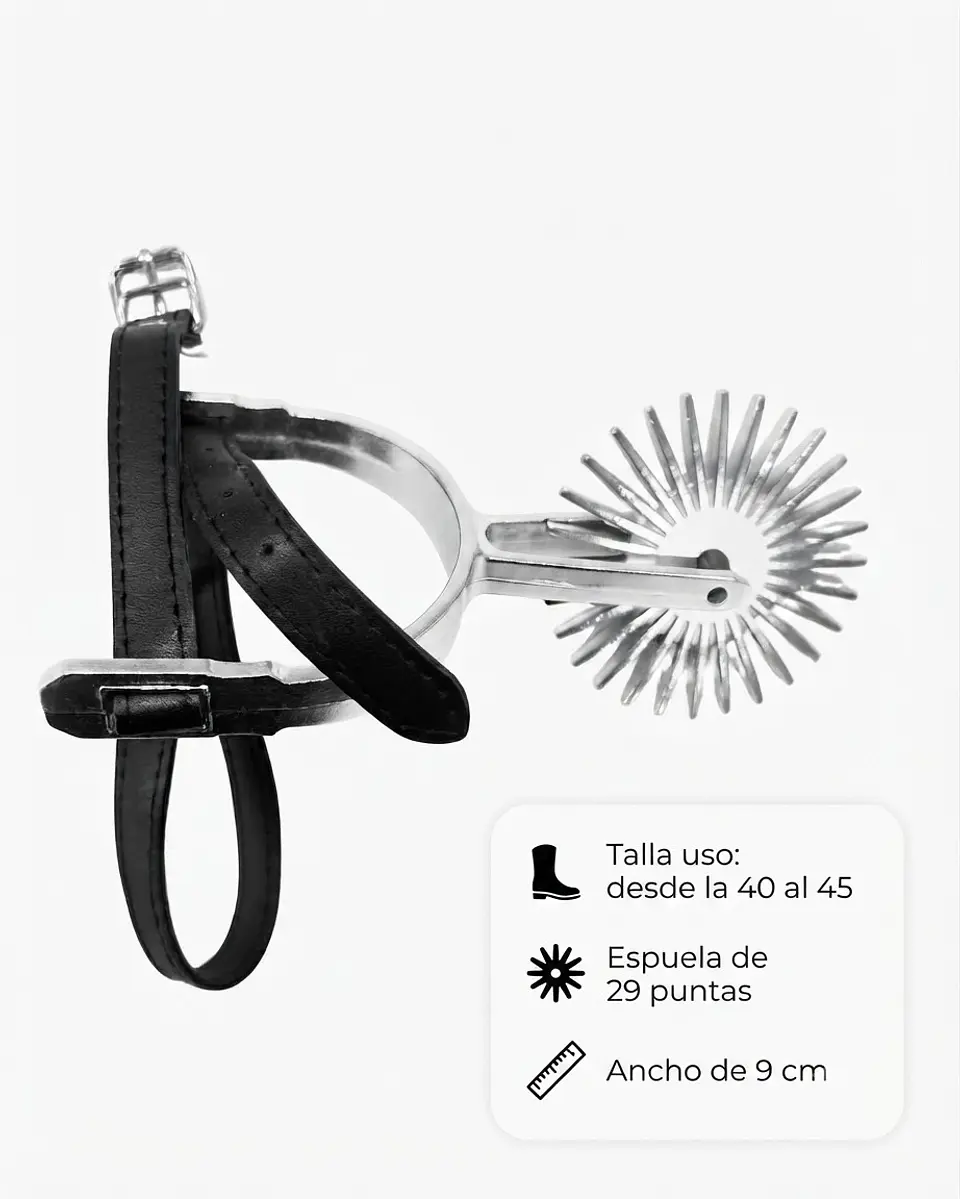 Espuelas de Huaso Adulto Metálicas con Rueda Giratoria — Traje Típico Chileno Fiestas Patrias y Rodeo 5