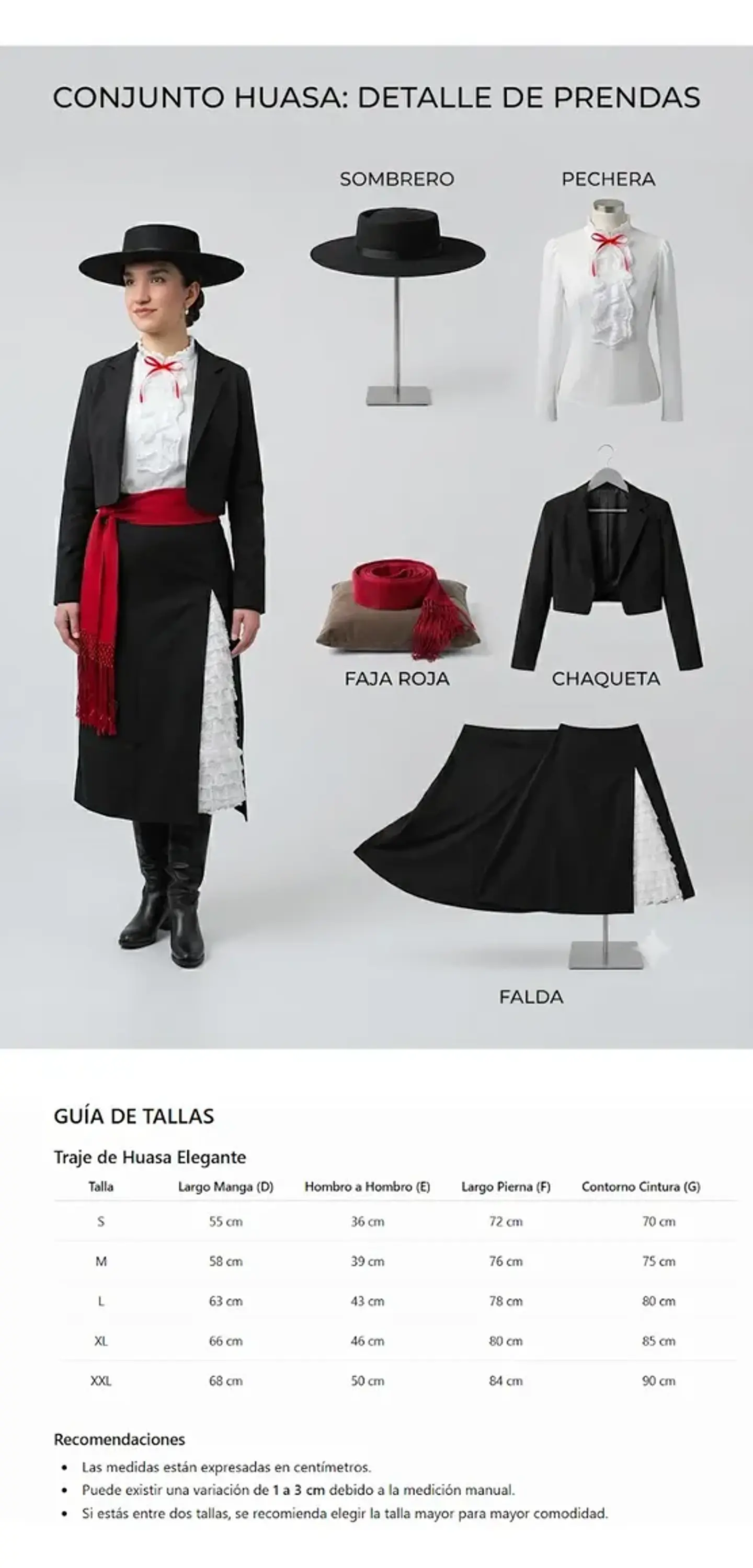 Traje Huasa Elegante Mujer  Vestido Típico De Chile Premium Casimir competencia 4