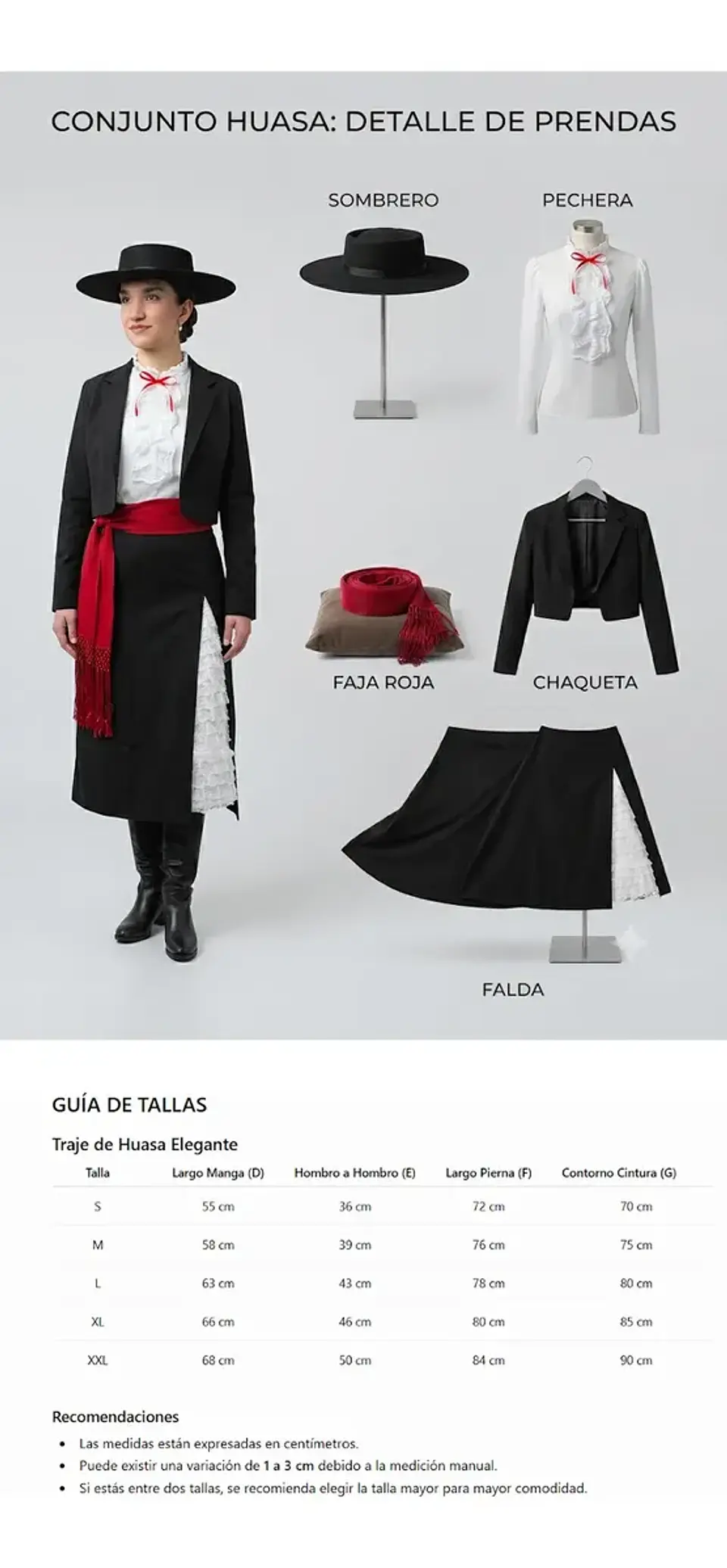 Traje Huasa Elegante Mujer  Vestido Típico De Chile Premium Casimir competencia 4