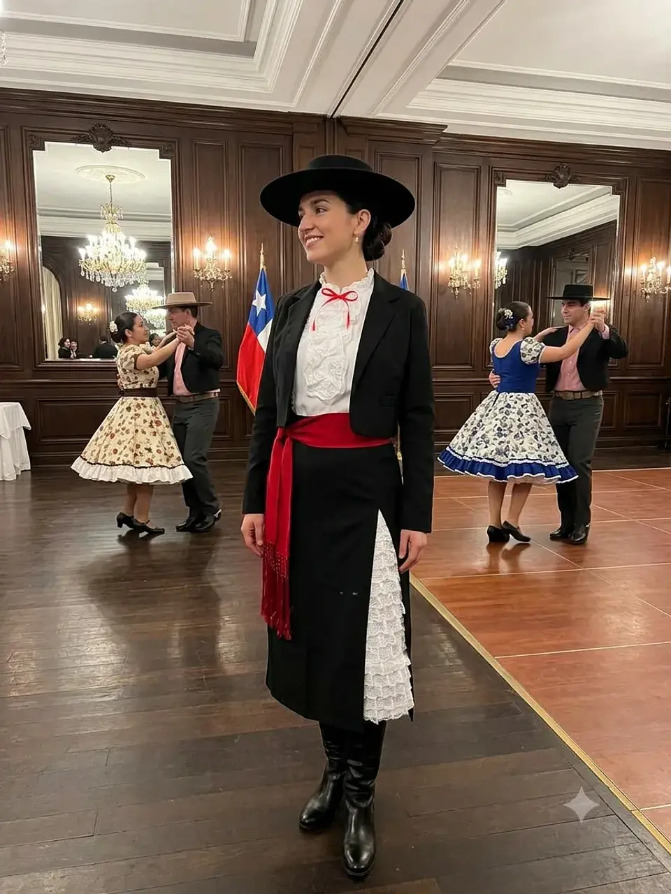 Traje Huasa Elegante Mujer  Vestido Típico De Chile Premium Casimir competencia 6