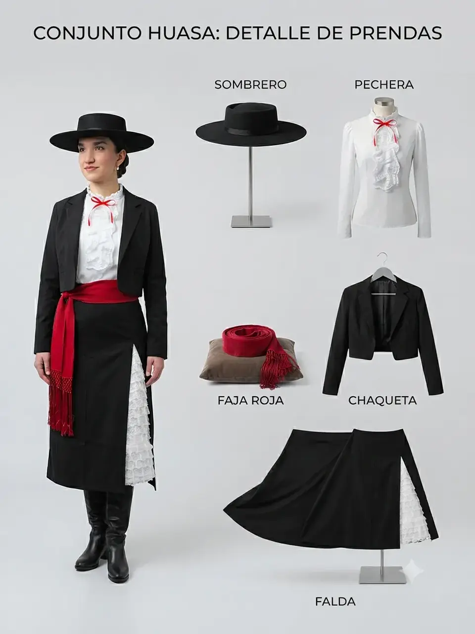 Traje Huasa Elegante Mujer  Vestido Típico De Chile Premium Casimir competencia 2