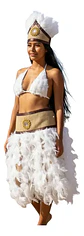 Traje Pascuense Mujer Rapa Nui con Plumas Blancas — Disfraz Folclórico Fiestas Patrias y Bailes (XS-XL) - thumbnail 2