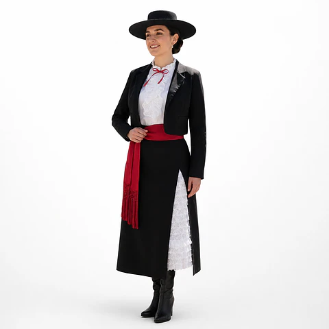 Traje de Huasa Mujer Elegante Negro — Vestido Típico Chileno Fiestas Patrias, Cueca y Folclor (S a XXL)