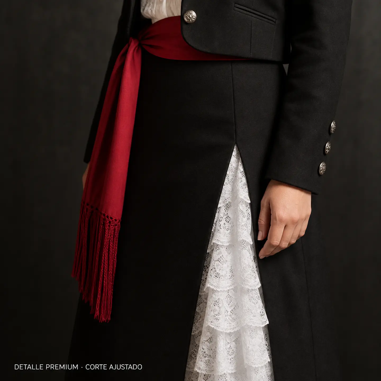 Traje de Huasa Mujer Elegante Negro — Vestido Típico Chileno Fiestas Patrias, Cueca y Folclor (S a XXL) 3