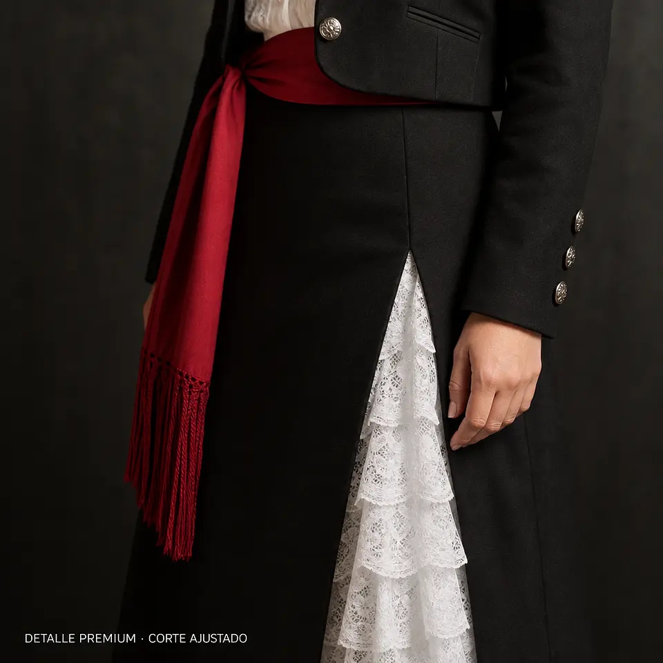Traje de Huasa Mujer Elegante Negro — Vestido Típico Chileno Fiestas Patrias, Cueca y Folclor (S a XXL) 3