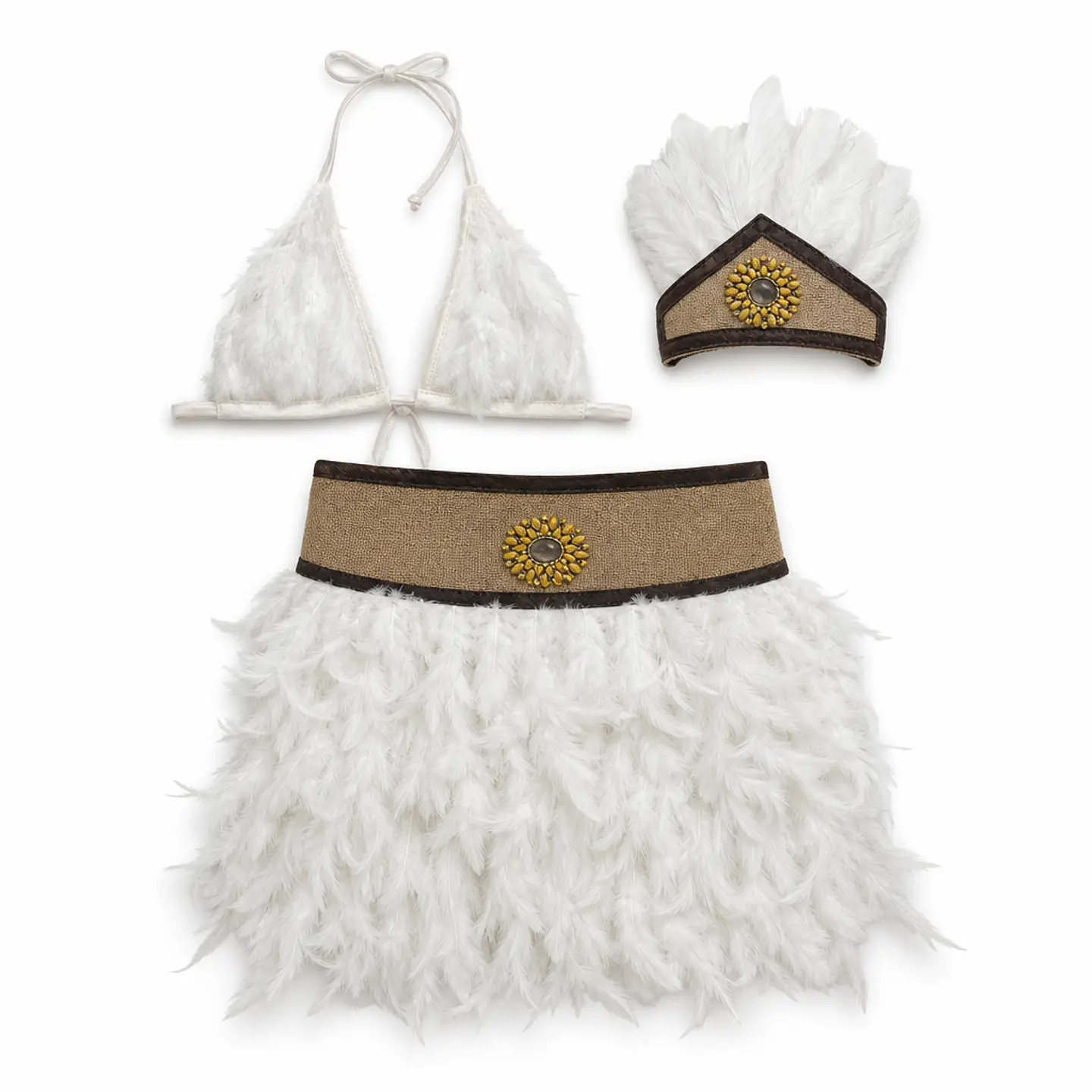 Traje Pascuense Mujer Rapa Nui con Plumas Blancas — Disfraz Folclórico Fiestas Patrias y Bailes (XS-XL) 1