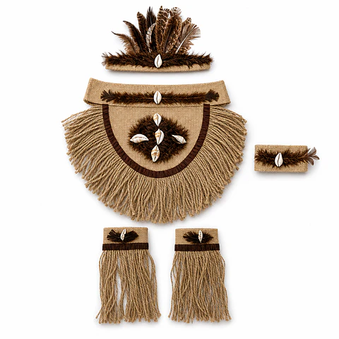 Traje Pascuense Niño Rapa Nui de Yute — Disfraz Folclórico Fiestas Patrias y Actos Escolares (6 a 16 años)