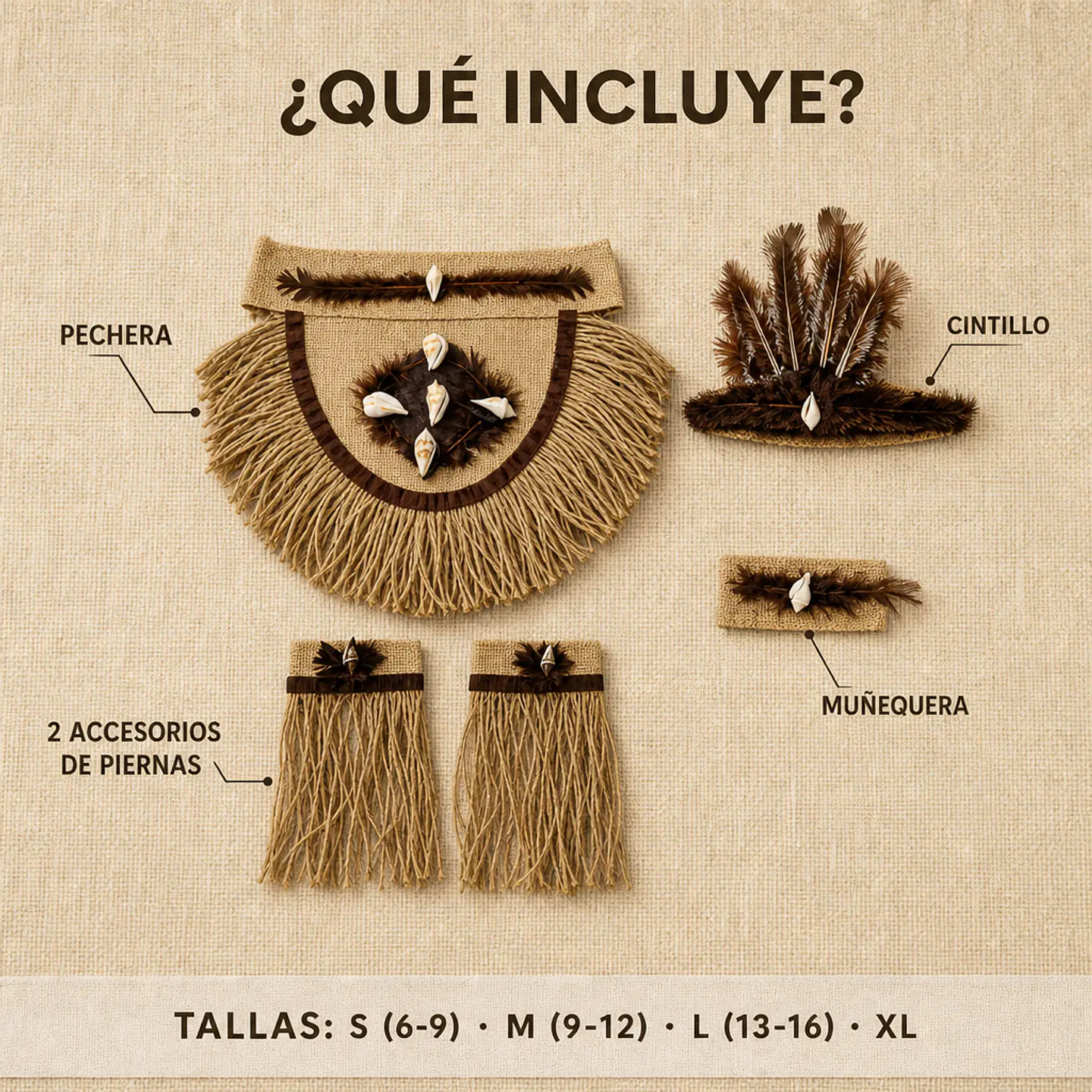 Traje Pascuense Niño Rapa Nui de Yute — Disfraz Folclórico Fiestas Patrias y Actos Escolares (6 a 16 años) 4