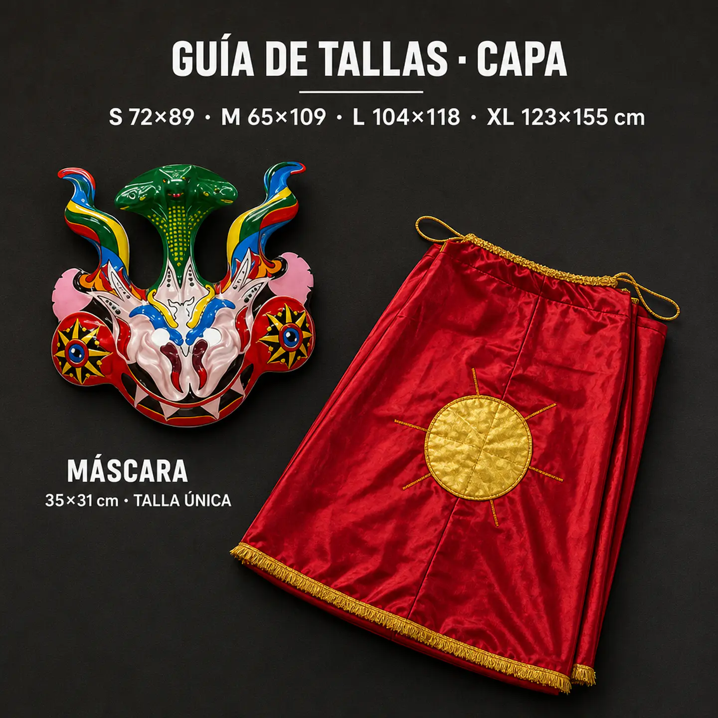 Set Capa y Máscara Diablada La Tirana — Disfraz Folclórico Fiestas Patrias, Carnaval y Bailes (S a XL) 4