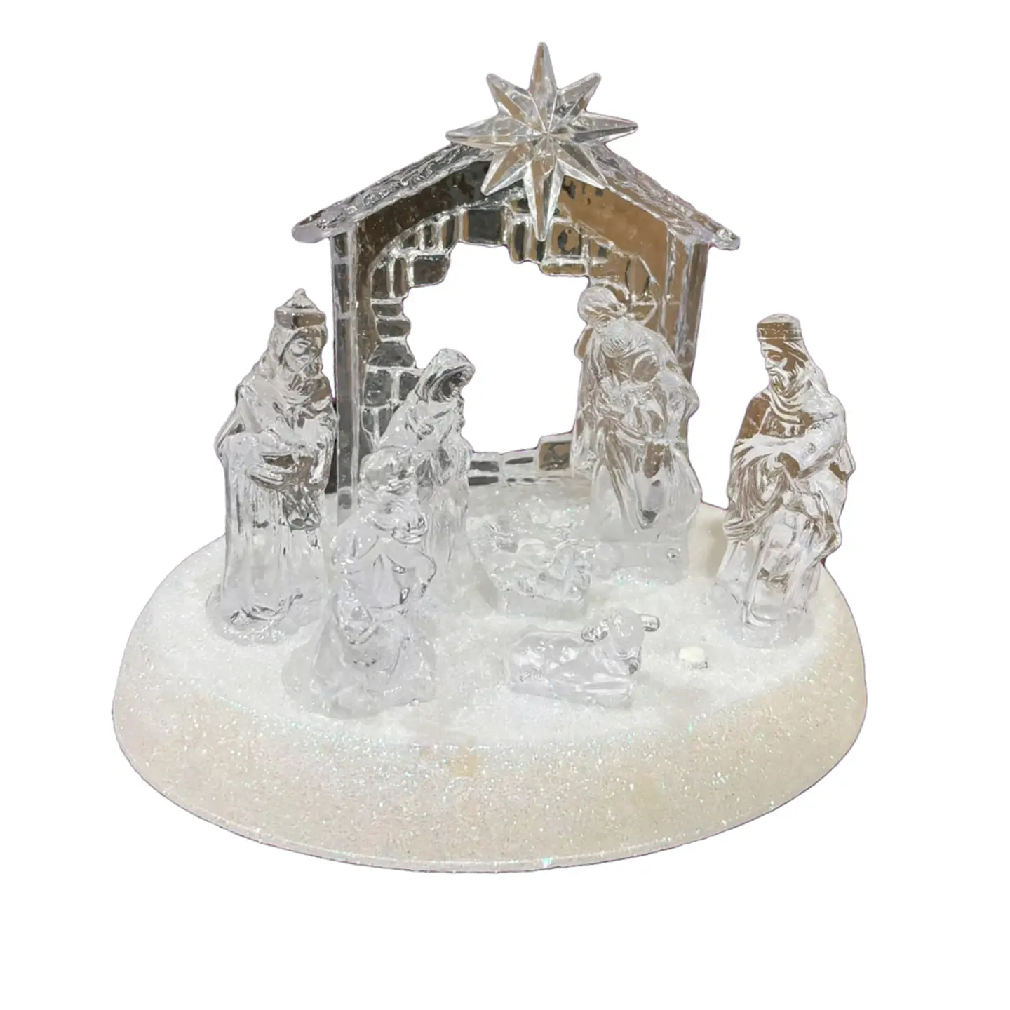 Nacimiento Mini Pesebre Navidad Acrílico Luces Led 1