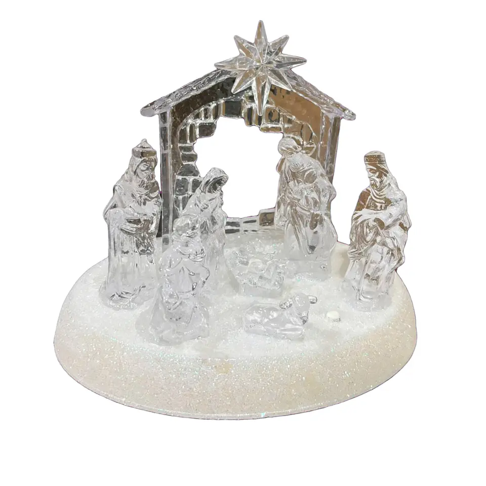 Nacimiento Mini Pesebre Navidad Acrílico Luces Led 1