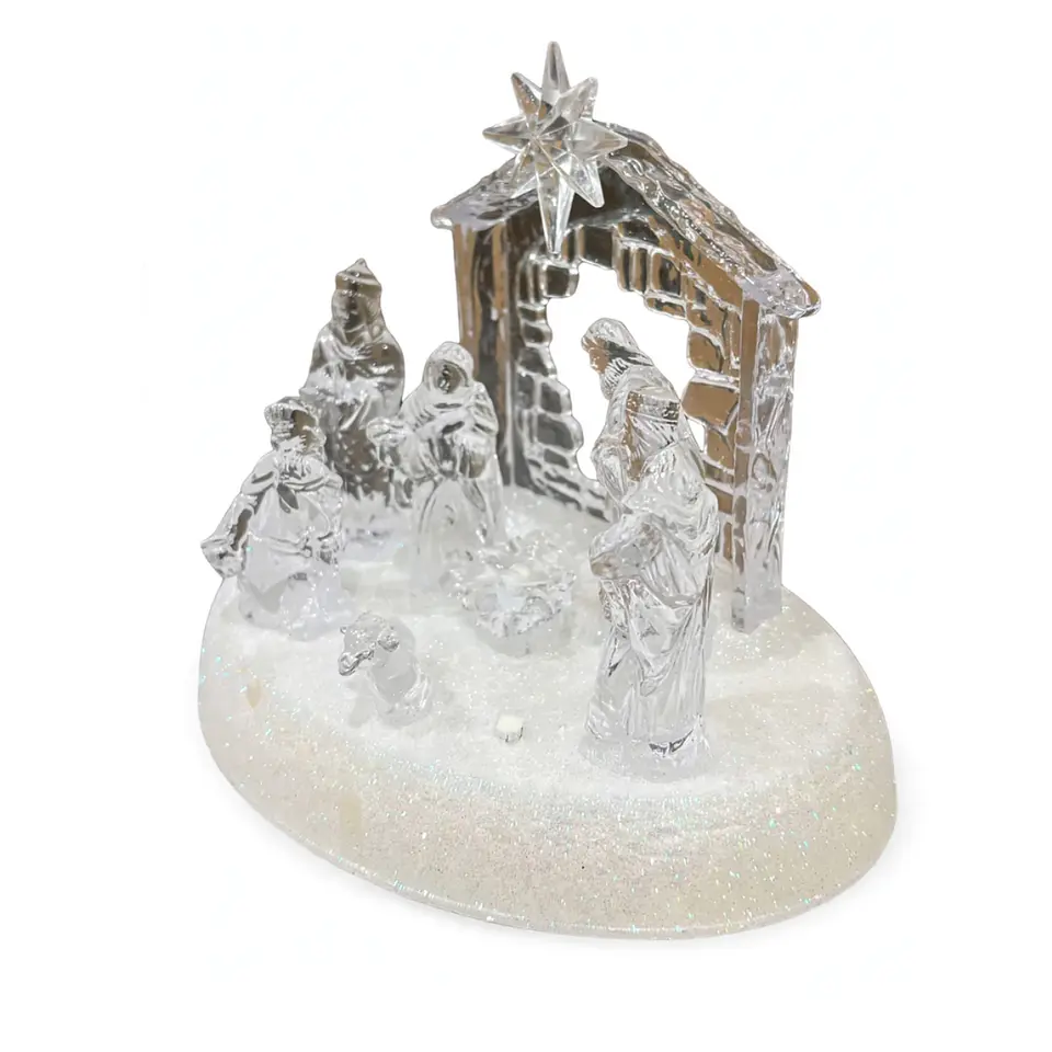 Nacimiento Mini Pesebre Navidad Acrílico Luces Led 3