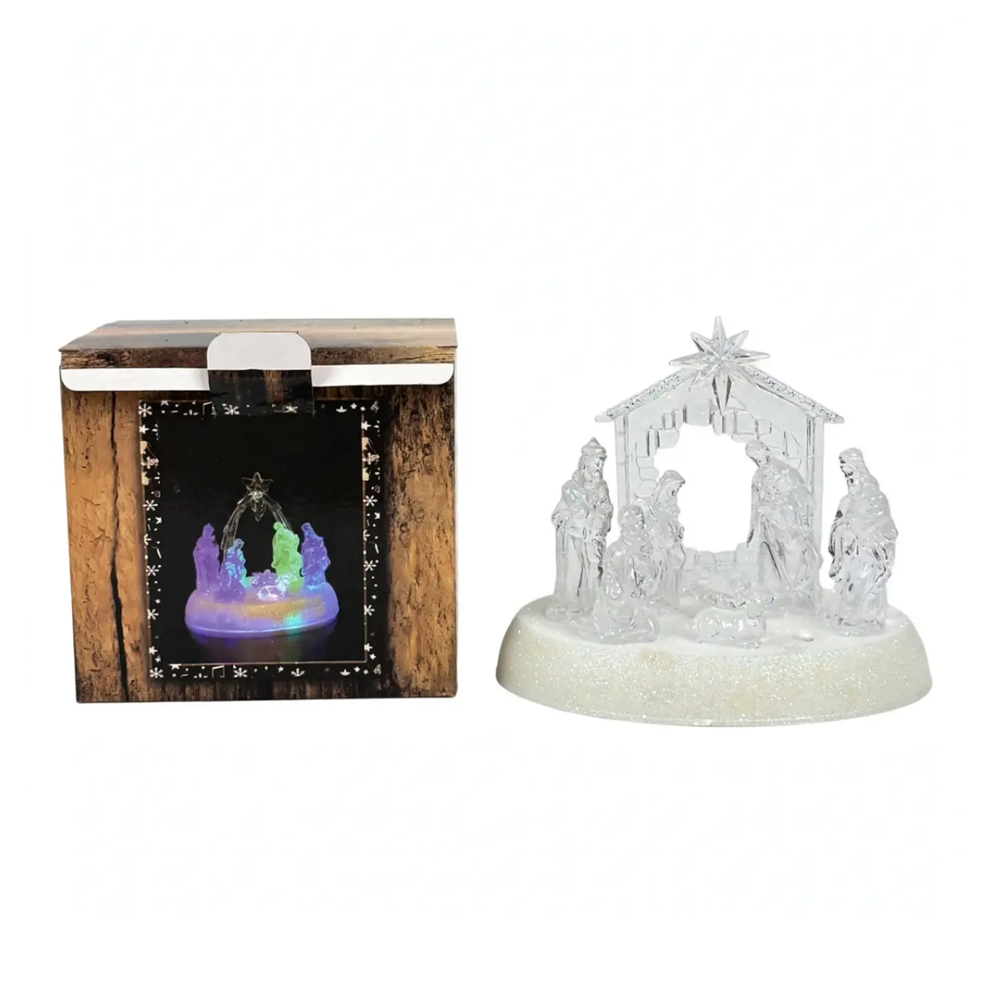 Nacimiento Mini Pesebre Navidad Acrílico Luces Led 5