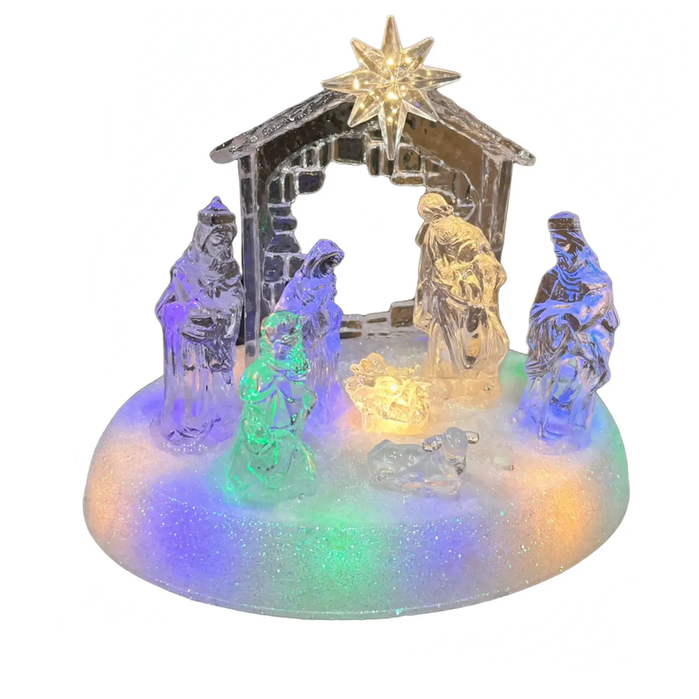 Nacimiento Mini Pesebre Navidad Acrílico Luces Led 2