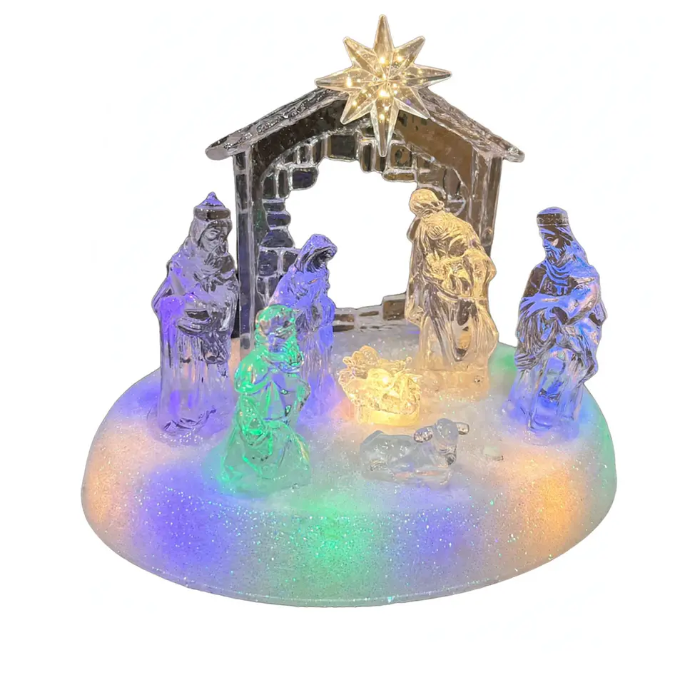 Nacimiento Mini Pesebre Navidad Acrílico Luces Led 2