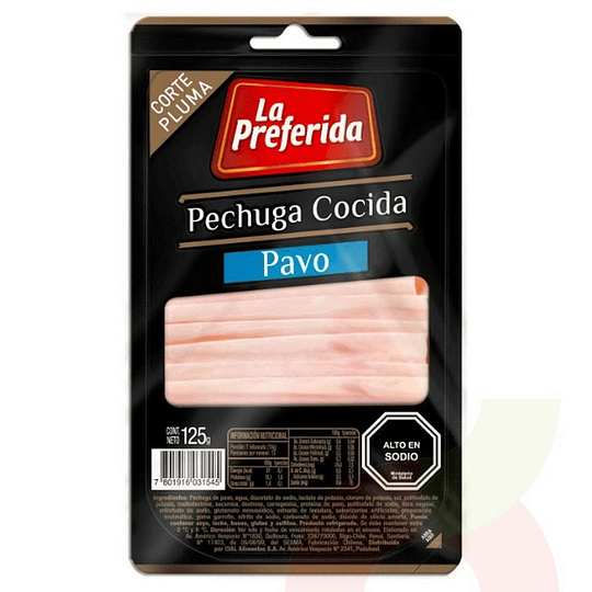 L.p Pechuga de pavo cocida 125grs.