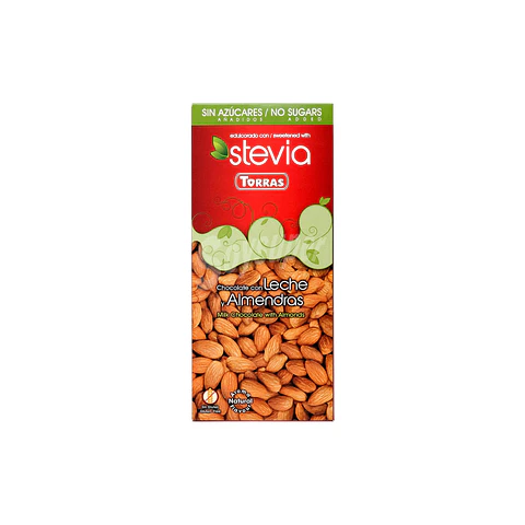 Chocolate Leche Almendras Stevia 125 gr Torras
