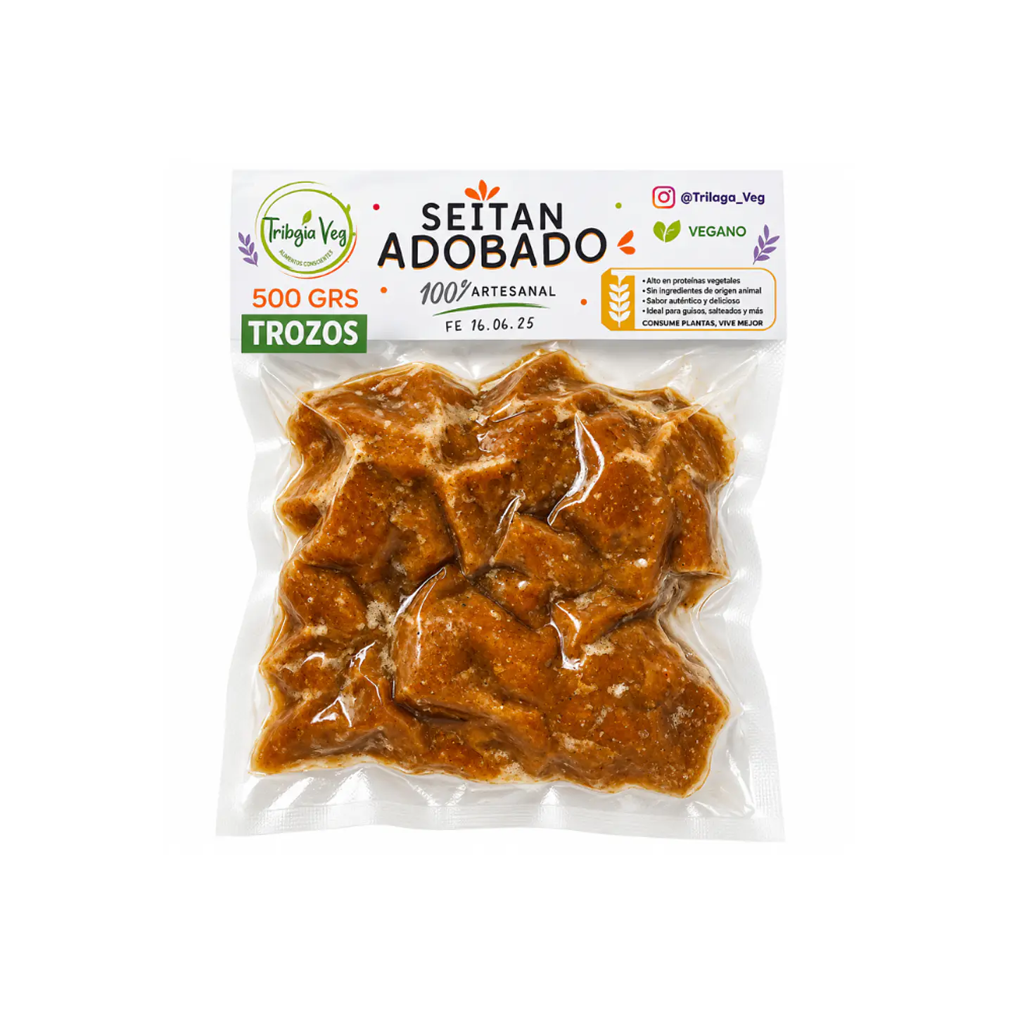 Seitan Adobado TROZOS 500 gr Trilogia veg 1