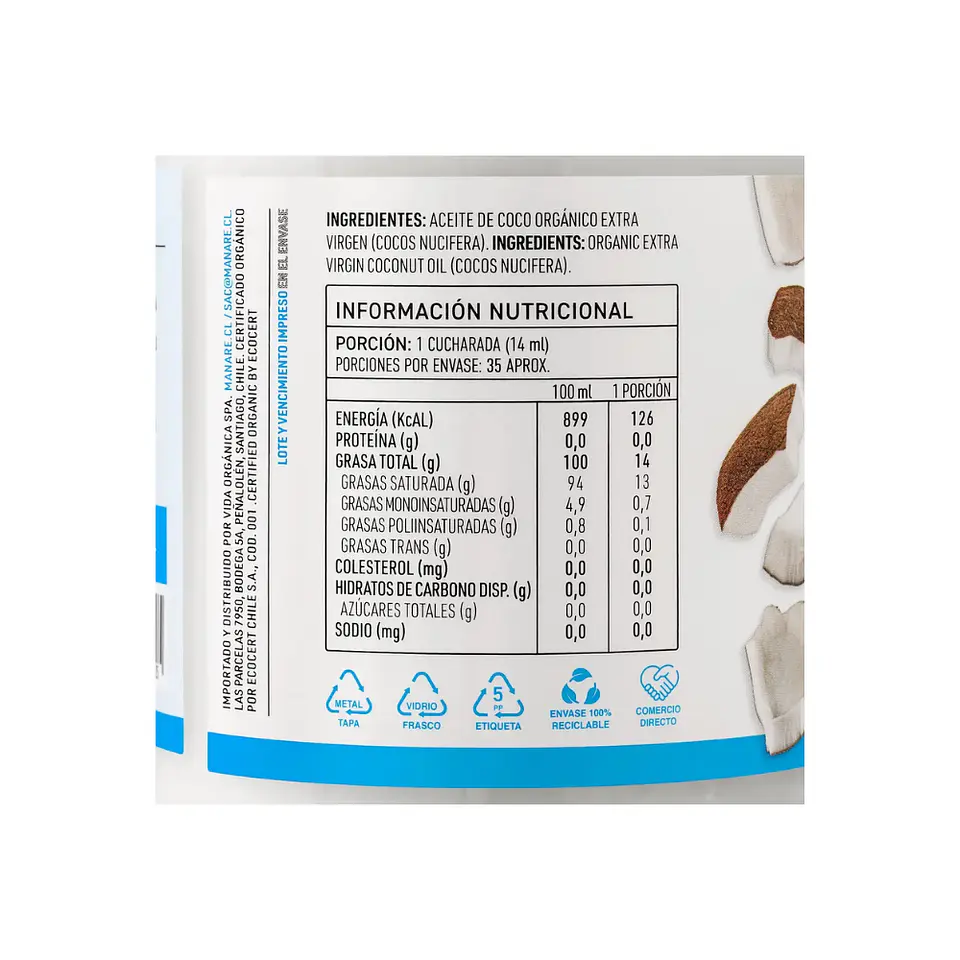 Aceite de Coco Organico con olor 500 ml Manare 2
