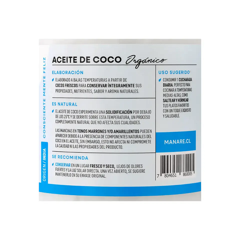 Aceite de Coco Organico con olor 500 ml Manare 3