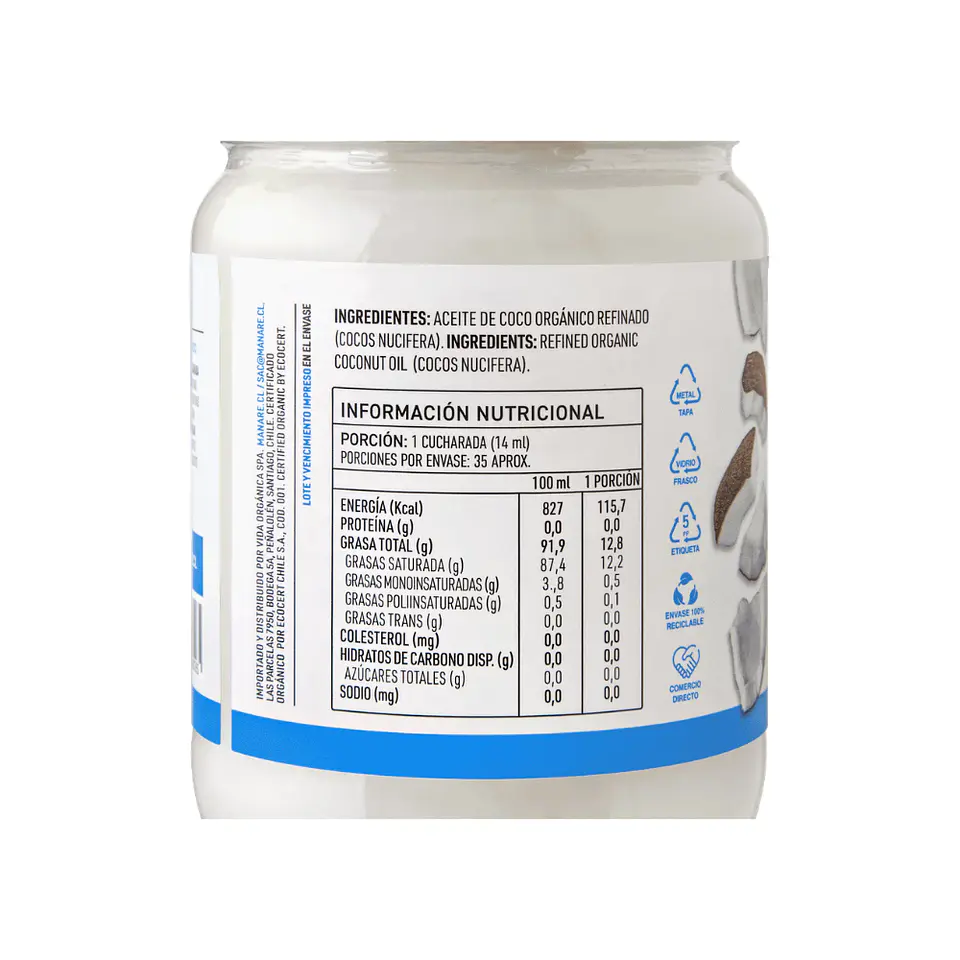 Aceite de Coco Organico sin olor 500 ml  3